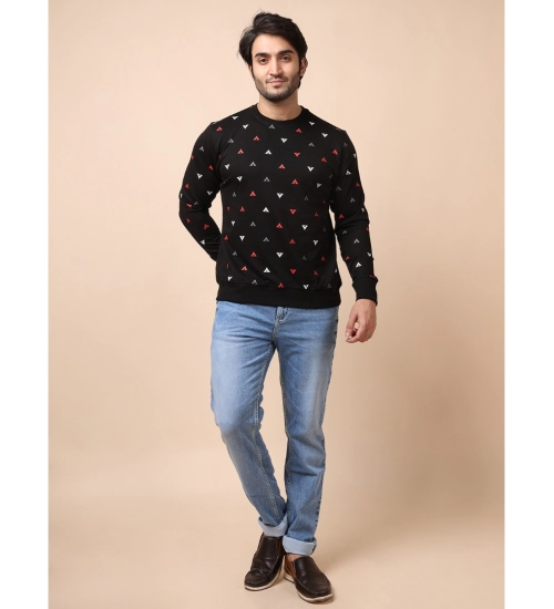 Generic Men's Casual Cotton Printed Round Neck Full Sleeve Sweat T-Shirt (Black)