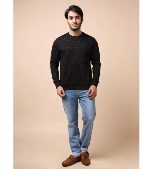 Generic Men's Casual Cotton Printed Round Neck Full Sleeve Sweat T-Shirt (Black)