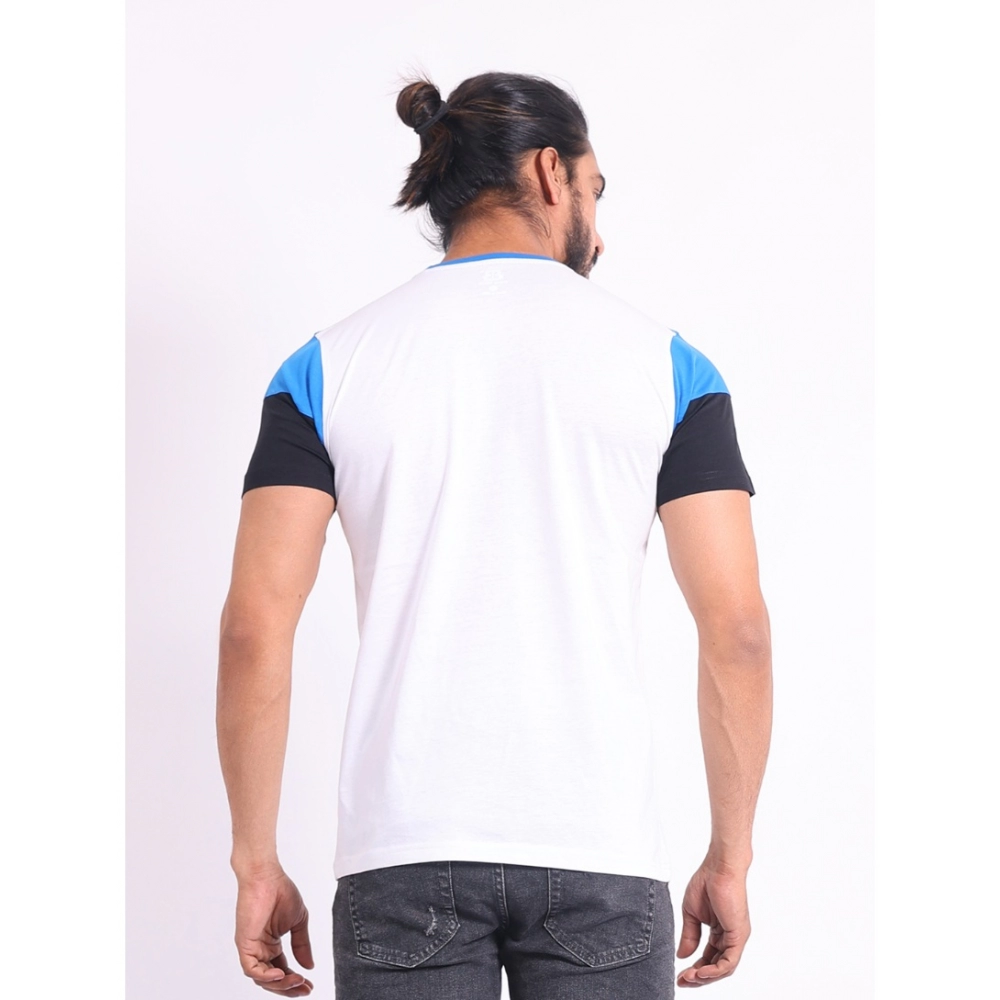 Men's Casual Cotton Printed Round Neck Half Sleeve T-Shirt (Multicolor)