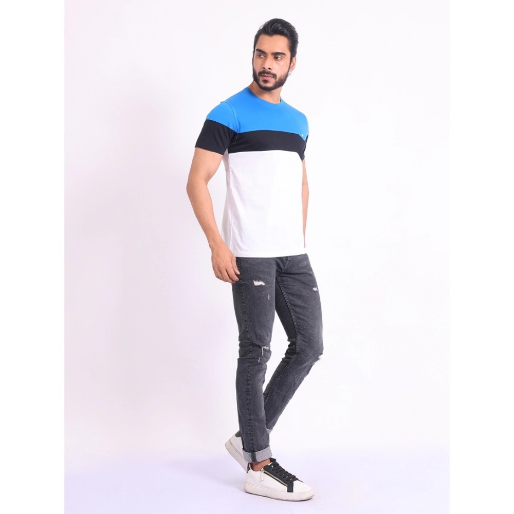 Men's Casual Cotton Printed Round Neck Half Sleeve T-Shirt (Multicolor)