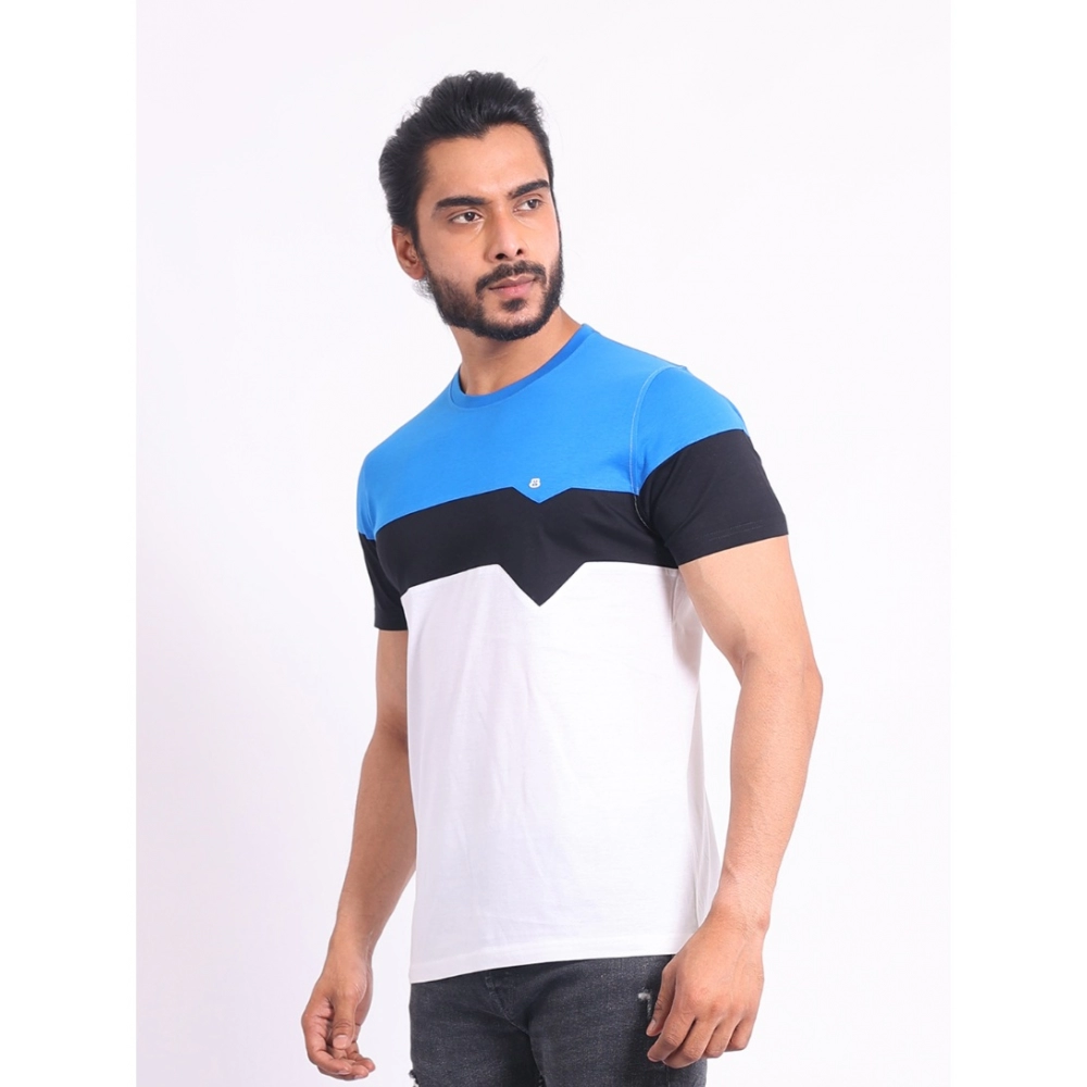 Men's Casual Cotton Printed Round Neck Half Sleeve T-Shirt (Multicolor)