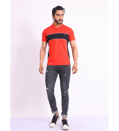 Generic Men's Casual Cotton Printed Polo Neck Half Sleeve T-Shirt (Red)