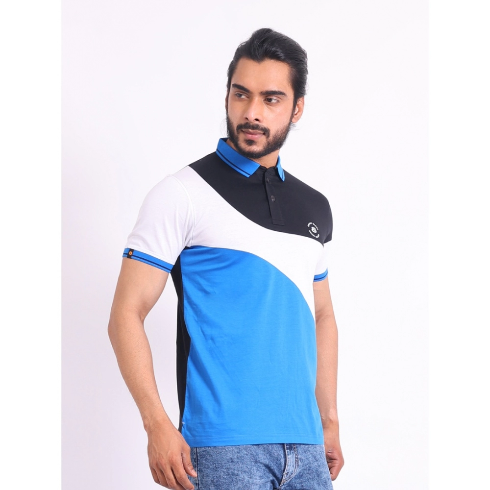Men's Casual Cotton Printed Polo Neck Half Sleeve T-Shirt (Black)