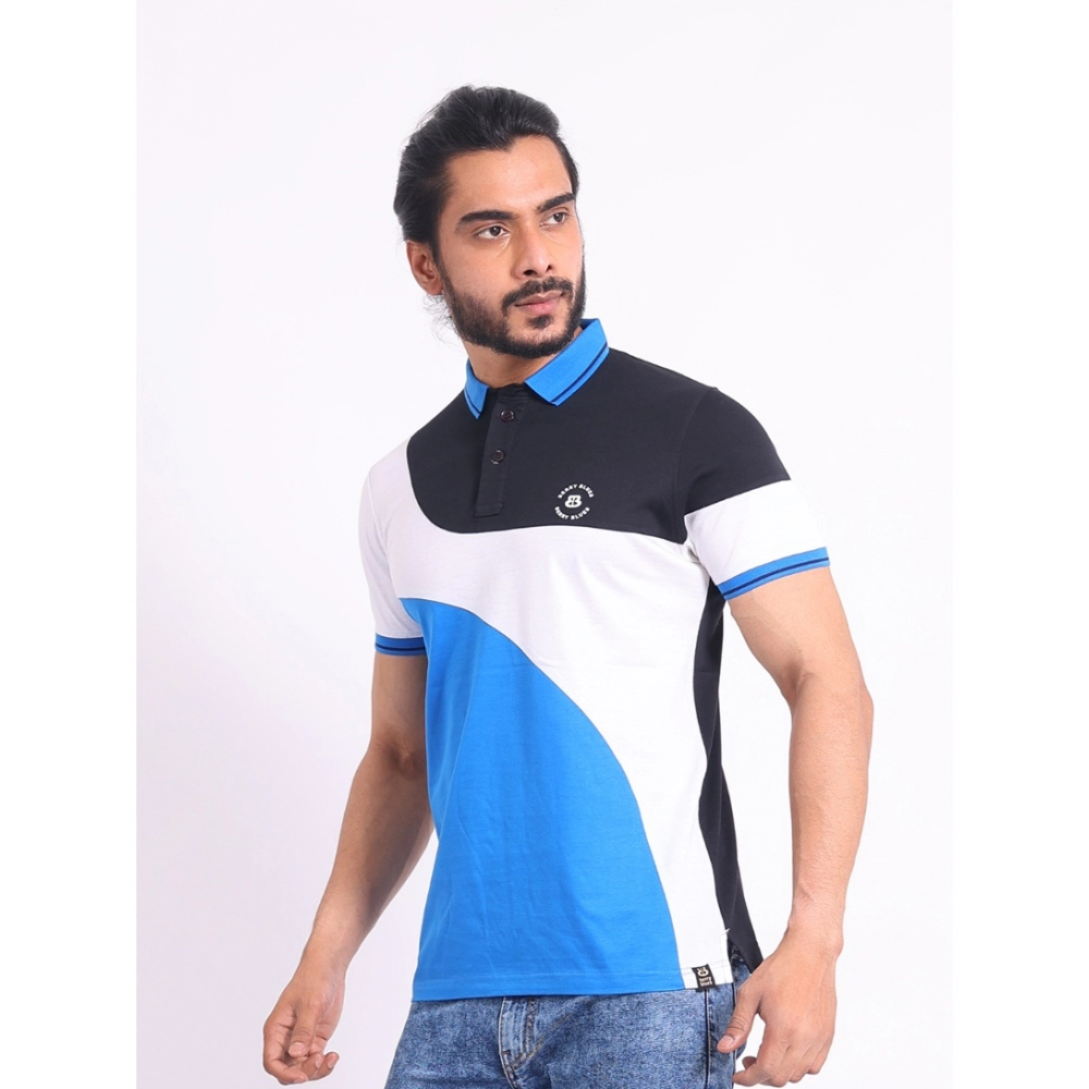 Men's Casual Cotton Printed Polo Neck Half Sleeve T-Shirt (Black)