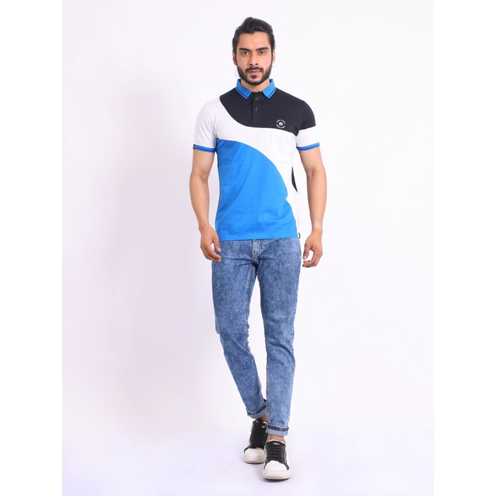Men's Casual Cotton Printed Polo Neck Half Sleeve T-Shirt (Black)