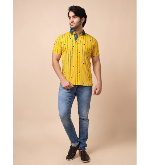 Generic Men's Casual Cotton Printed Polo Neck Half Sleeve T-Shirt (Yellow)