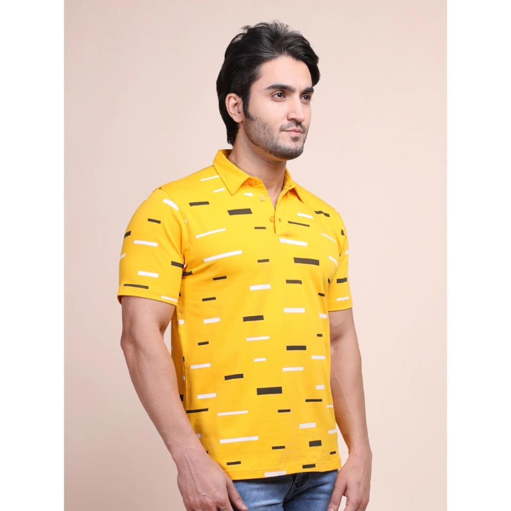 Men's Casual Cotton Printed Polo Neck Half Sleeve T-Shirt (Turmeric)