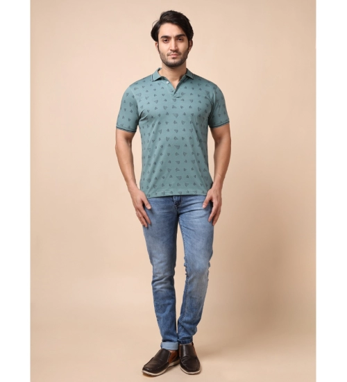 Generic Men's Casual Cotton Printed Polo Neck Half Sleeve T-Shirt (Grey)