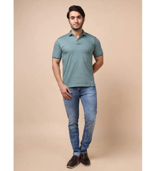 Generic Men's Casual Cotton Printed Polo Neck Half Sleeve T-Shirt (Grey)