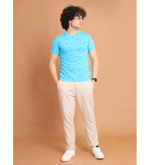 Generic Men's Casual Cotton Printed Round Neck Half Sleeve T-Shirt (Skyblue)