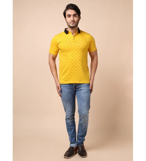 Generic Men's Casual Cotton Printed Polo Neck Half Sleeve T-Shirt (Yellow)