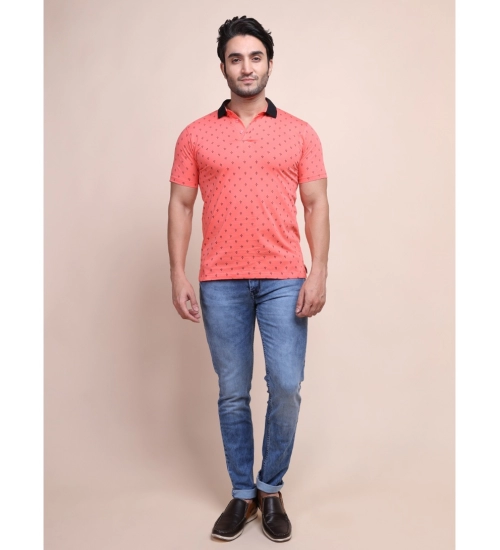 Generic Men's Casual Cotton Printed Polo Neck Half Sleeve T-Shirt (Red)