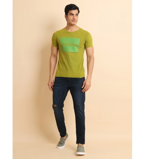 Generic Men's Casual Cotton Printed Round Neck Half Sleeve T-Shirt (Green)