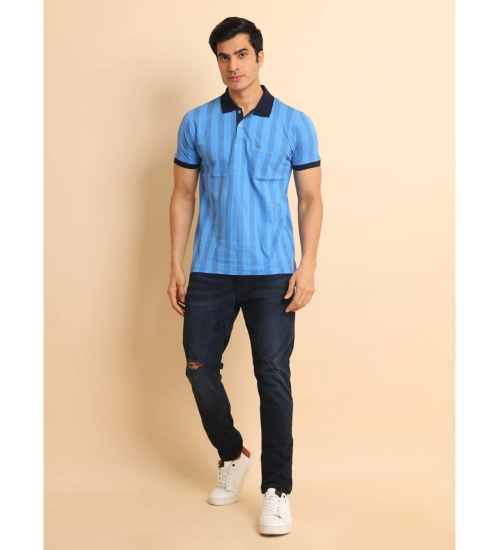 Generic Men's Casual Cotton Printed Polo Neck Half Sleeve T-Shirt (LightBlue)