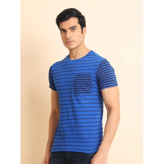 Generic Men's Casual Cotton Printed Round Neck Half Sleeve T-Shirt  (Blue)
