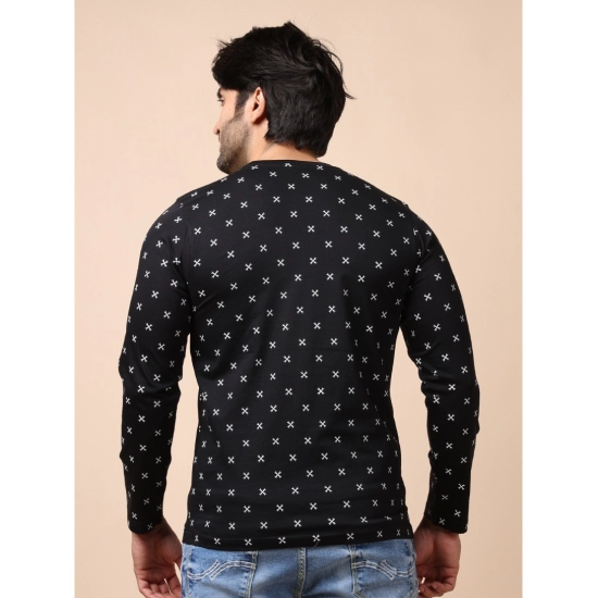 Generic Men's Casual Cotton Printed Round Neck Full Sleeve T-Shirt (Black)