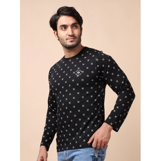 Generic Men's Casual Cotton Printed Round Neck Full Sleeve T-Shirt (Black)