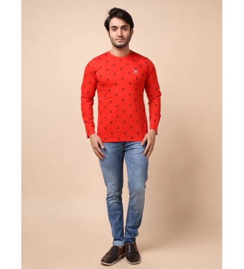 Generic Men's Casual Cotton Printed Round Neck Full Sleeve T-Shirt (Red)
