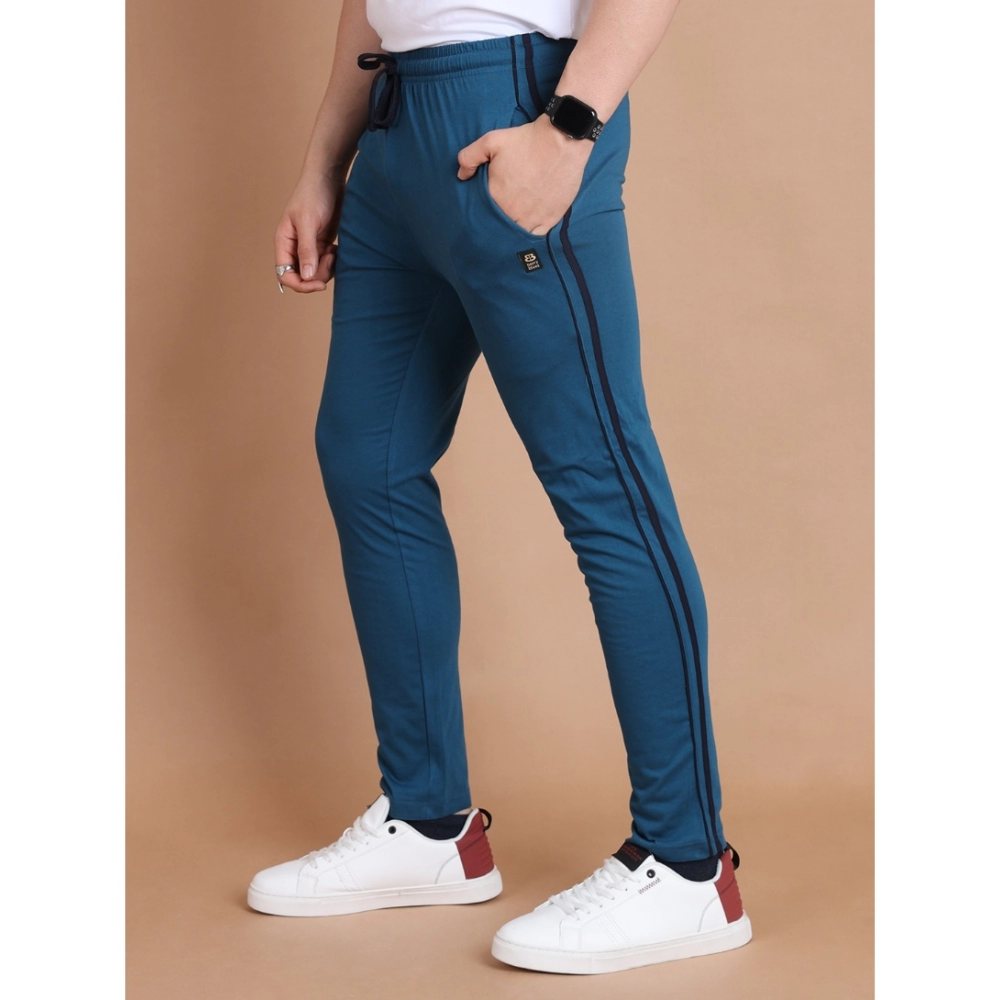 Men's Casual Cotton Striped Full Length Track Pant (Blue)