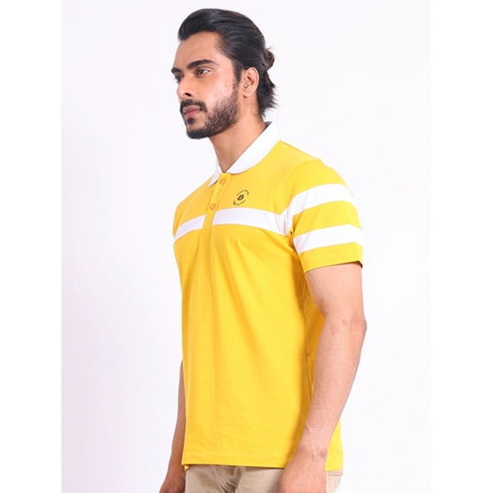 Generic Men's Casual Cotton Printed Polo Neck Half Sleeve T-Shirt (Yellow)