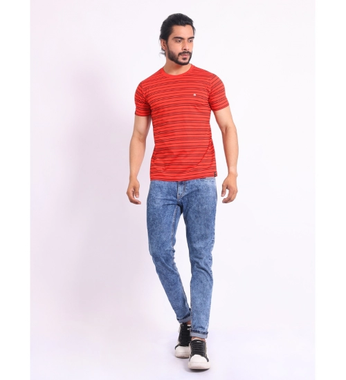 Generic Men's Casual Cotton Printed Round Neck Half Sleeve T-Shirt (Red)