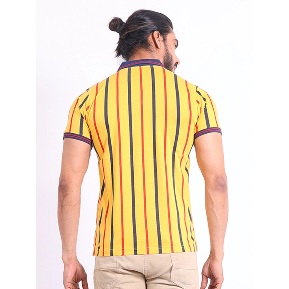Men's Casual Cotton Printed Polo Neck Half Sleeve T-Shirt (Mustard)