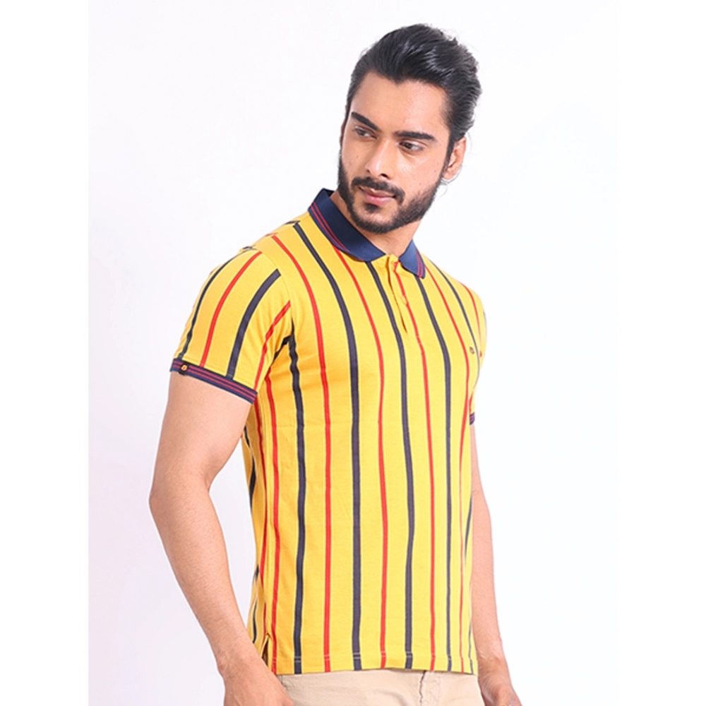 Men's Casual Cotton Printed Polo Neck Half Sleeve T-Shirt (Mustard)