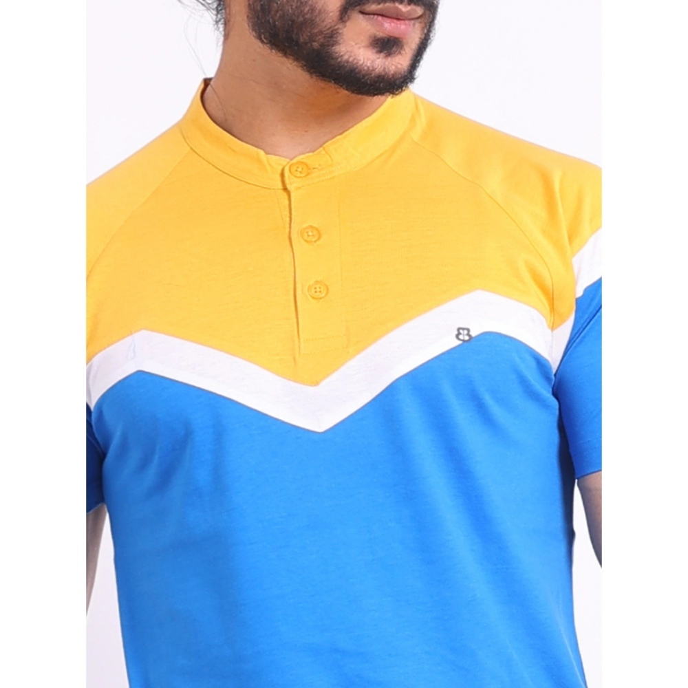 Men's Casual Cotton Printed Polo Neck Half Sleeve T-Shirt (Inkblue)