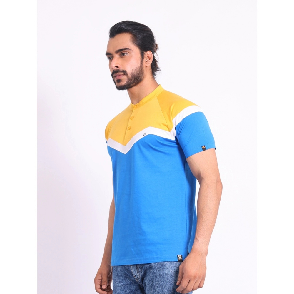 Men's Casual Cotton Printed Polo Neck Half Sleeve T-Shirt (Inkblue)