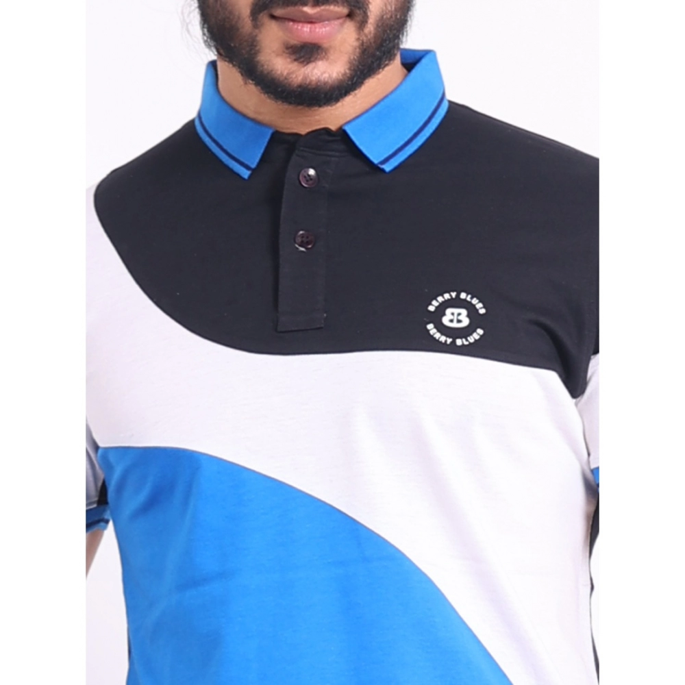 Men's Casual Cotton Printed Polo Neck Half Sleeve T-Shirt (Black)