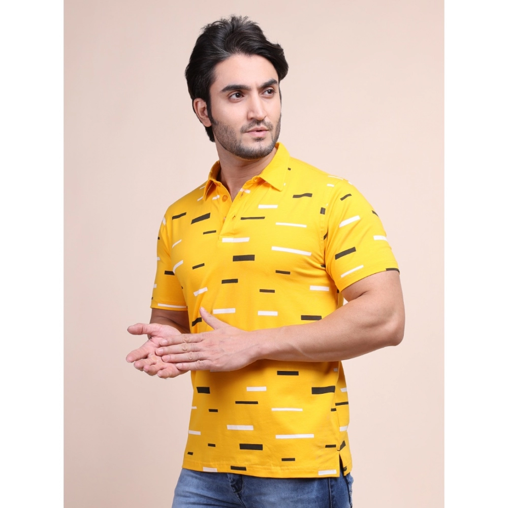Men's Casual Cotton Printed Polo Neck Half Sleeve T-Shirt (Turmeric)