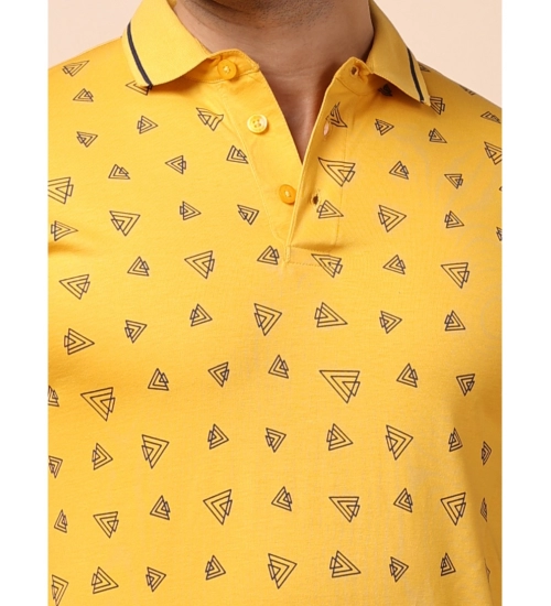 Generic Men's Casual Cotton Printed Polo Neck Half Sleeve T-Shirt (Mustard)