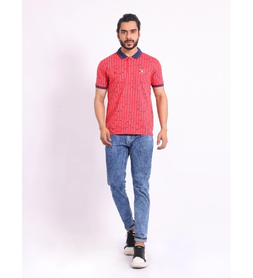 Generic Men's Casual Cotton Printed Polo Neck Half Sleeve T-Shirt (Red)