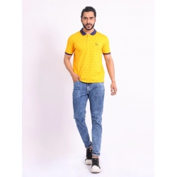Men's Casual Cotton Printed Polo Neck Half Sleeve T-Shirt (Turmeric)