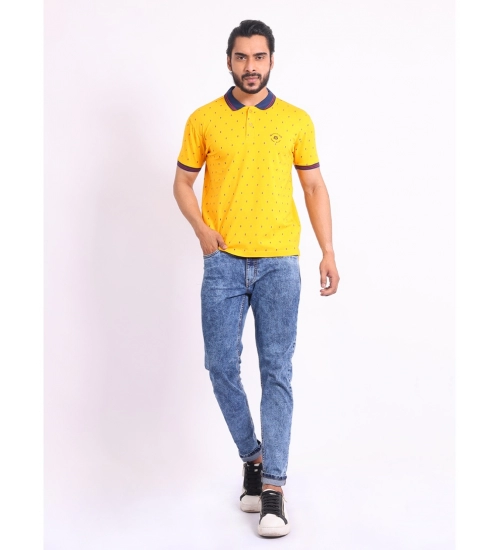 Generic Men's Casual Cotton Printed Polo Neck Half Sleeve T-Shirt (Turmeric)