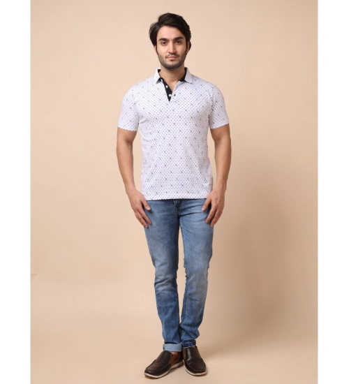 Generic Men's Casual Cotton Printed Polo Neck Half Sleeve T-Shirt (White)