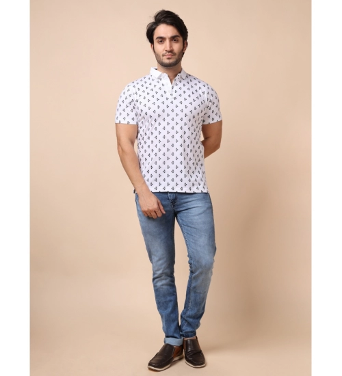 Generic Men's Casual Cotton Printed Polo Neck Half Sleeve T-Shirt (White)
