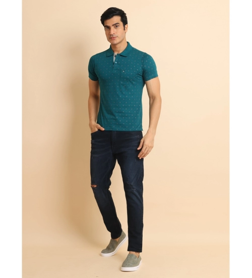 Generic Men's Casual Cotton Printed Polo Neck Half Sleeve T-Shirt (Green)