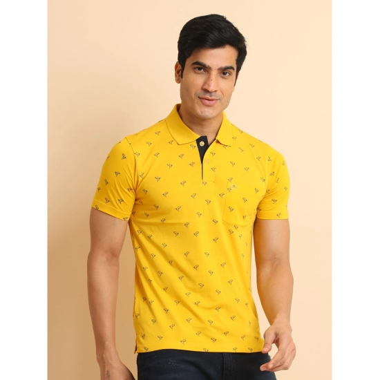 Generic Men's Casual Cotton Printed Polo Neck Half Sleeve T-Shirt (Yellow)