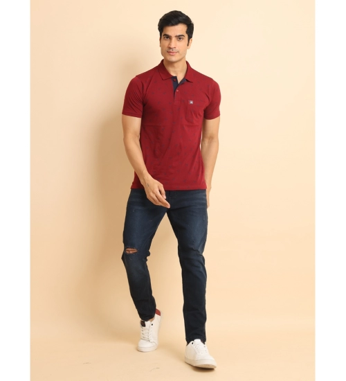 Generic Men's Casual Cotton Printed Polo Neck Half Sleeve T-Shirt (Red)