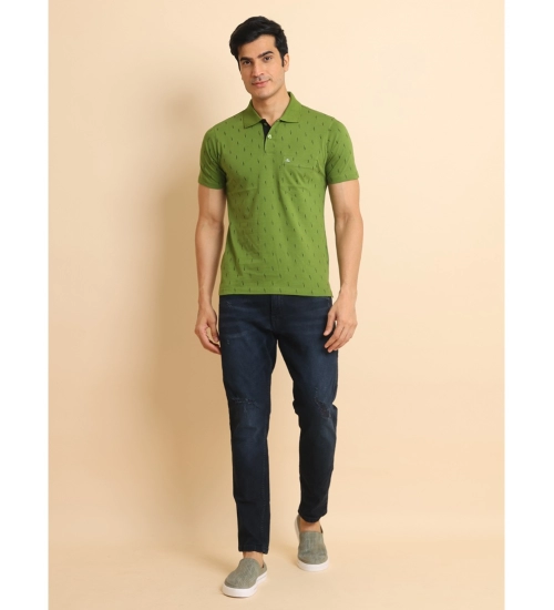 Generic Men's Casual Cotton Printed Polo Neck Half Sleeve T-Shirt (Green)