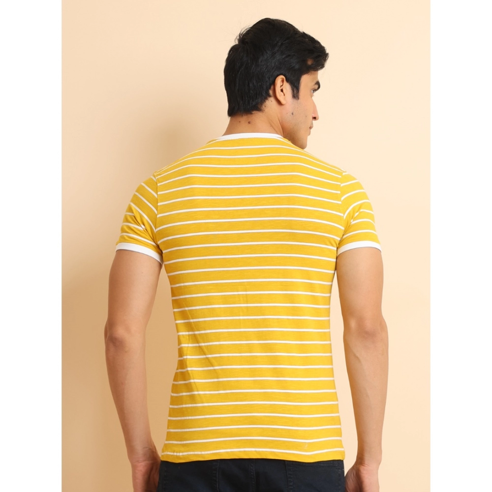 Men's Casual Cotton Printed Round Neck Half Sleeve T-Shirt (Mustard)
