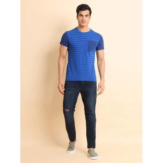 Generic Men's Casual Cotton Printed Round Neck Half Sleeve T-Shirt  (Blue)