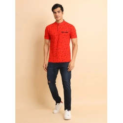 Men's Casual Cotton Printed Mandarin Collar Half Sleeve T-Shirt (Red) Men's Casual Cotton Printed Mandarin Collar Half Sleeve T-Shirt (Red)