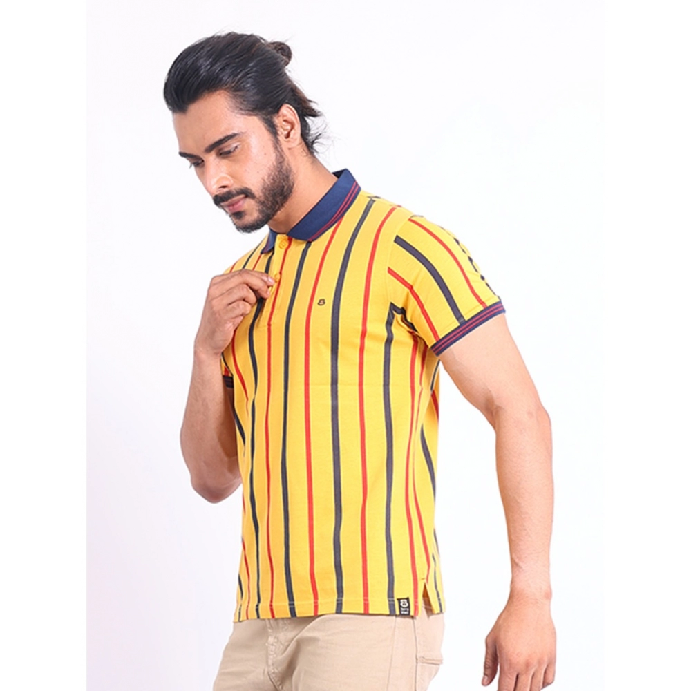 Men's Casual Cotton Printed Polo Neck Half Sleeve T-Shirt (Mustard)