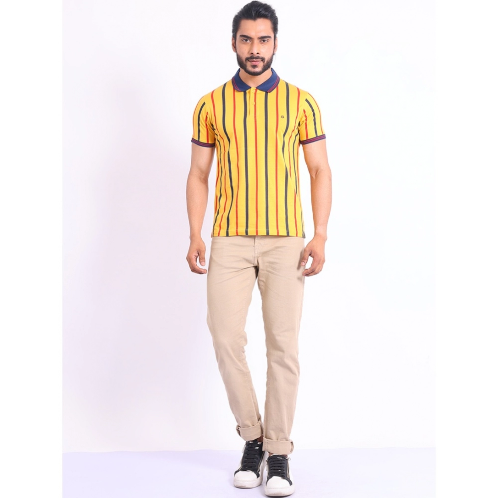 Men's Casual Cotton Printed Polo Neck Half Sleeve T-Shirt (Mustard)