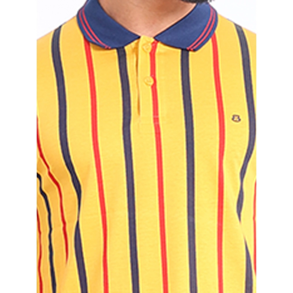 Men's Casual Cotton Printed Polo Neck Half Sleeve T-Shirt (Mustard)