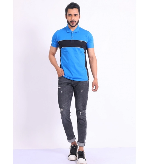 Generic Men's Casual Cotton Printed Polo Neck Half Sleeve T-Shirt (Inkblue)