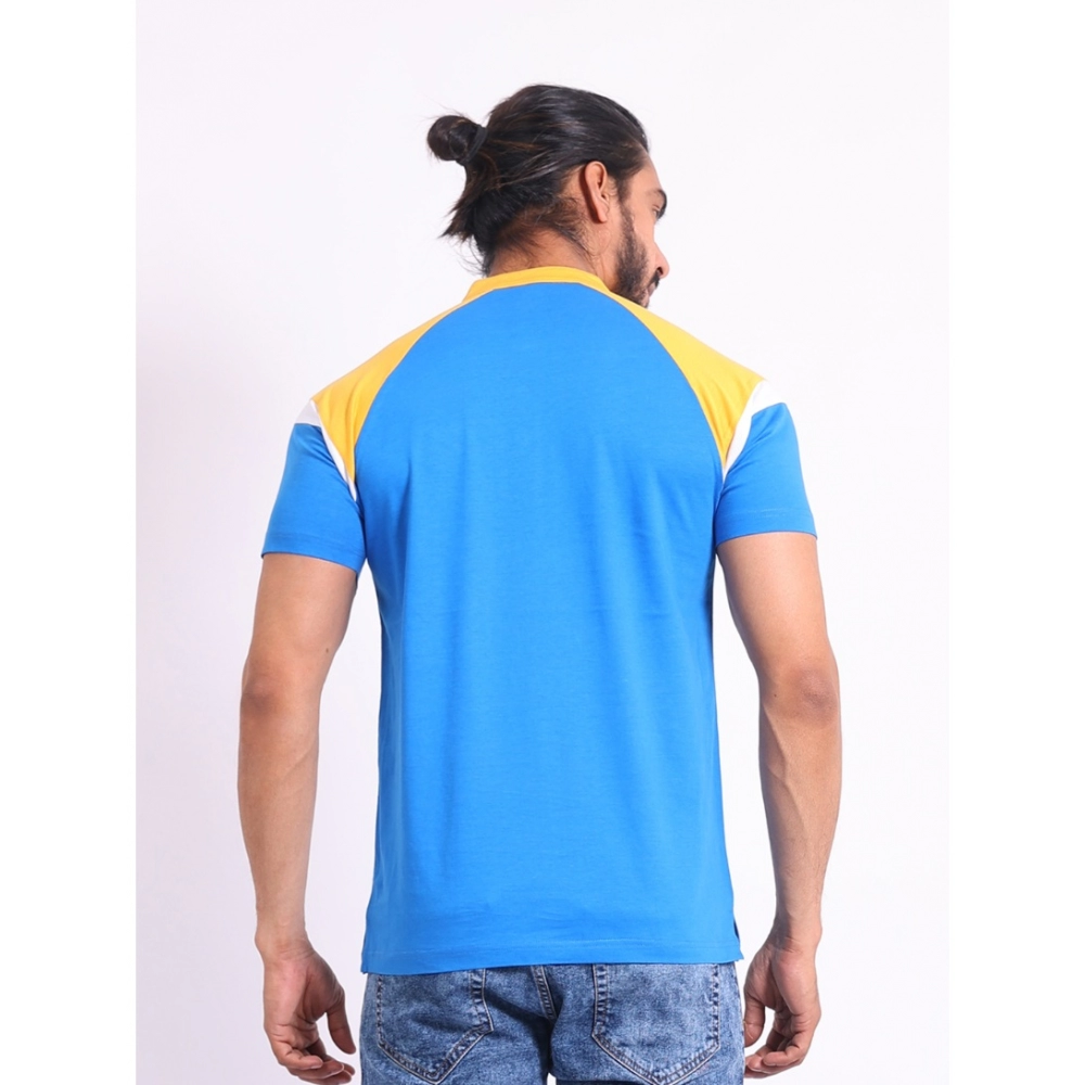Men's Casual Cotton Printed Polo Neck Half Sleeve T-Shirt (Inkblue)