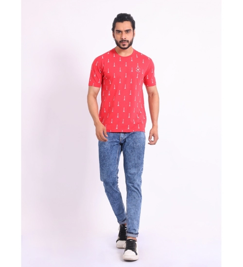 Generic Men's Casual Cotton Printed Round Neck Half Sleeve T-Shirt (Red)